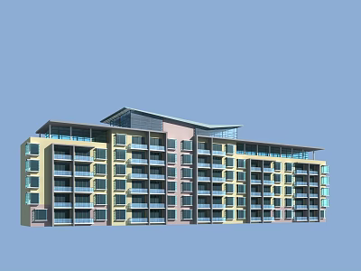 Modern Multi Story School Building With Yellow And Pink Exterior And Sloped Roof 3d model