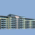 Modern Multi Story School Building With Yellow And Pink Exterior And Sloped Roof