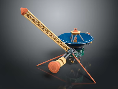 Mechanical Device Featuring Long Yellow Arm Blue Circular Top Orange Components And Tripod Support 3d model