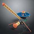 Mechanical Device Featuring Long Yellow Arm Blue Circular Top Orange Components And Tripod Support 3d model