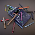 Colorful Crayons Scattered Around Open Box With CRAYONS Text On Cover