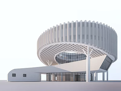 Modern Post Station Architecture Featuring Circular Structure Grid Roof And Large Windows 3d model