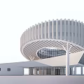 Modern Post Station Architecture Featuring Circular Structure Grid Roof And Large Windows 3d model