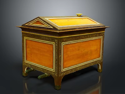 Elegant Vintage Wooden Chest With Golden Accents Ornate Carvings And Decorative Lid 3d model