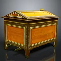 Elegant Vintage Wooden Chest With Golden Accents Ornate Carvings And Decorative Lid