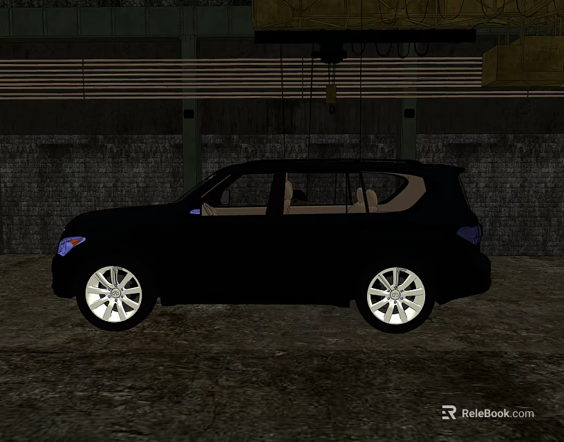 Black SUV With Silver Wheels And Tinted Windows In Industrial Setting 3d model 