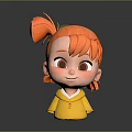 Cartoon Girl With Orange Ponytail Green Hair Accessory And Yellow Outfit