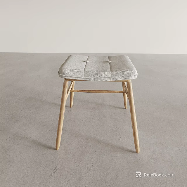 Modern Upholstered Stool With Stitched Seat And Light Wooden Legs For Home Decor 3d model 