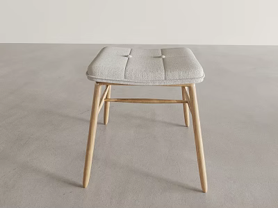 Modern Upholstered Stool With Stitched Seat And Light Wooden Legs For Home Decor 3d model