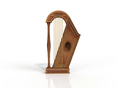 Classical Style Celtic Harp Harp Musical Instrument Celtic Design Wooden Harp Carving Classical Music White Background 3d model