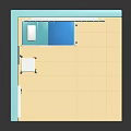 Miniature Bedroom Interior With Blue Walls Bed Blue Sheets White Cabinet Window And Checkered Curtains