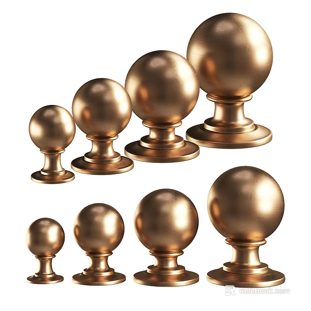 Golden Round Decorative Knobs in Various Sizes for Home Furniture 3d model