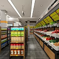 Supermarket Grocery Store Interior With Organized Shelves Various Products Refrigerators And Checkout Counter