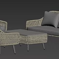 Modern Rattan Sofa and Coffee Table Set with Gray Cushions and Armchairs