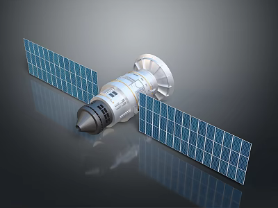 Space Station Module With Extended Blue Solar Panels And Metallic Main Body 3d model