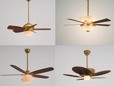 Elegant Air Conditioning Fan With Gold Finish Wooden Blades And Ceiling Light 3d model