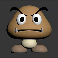 Angry Mushroom Character with Big Eyes Sharp Teeth 3D Model on Dark Surface with Reflection 3d model
