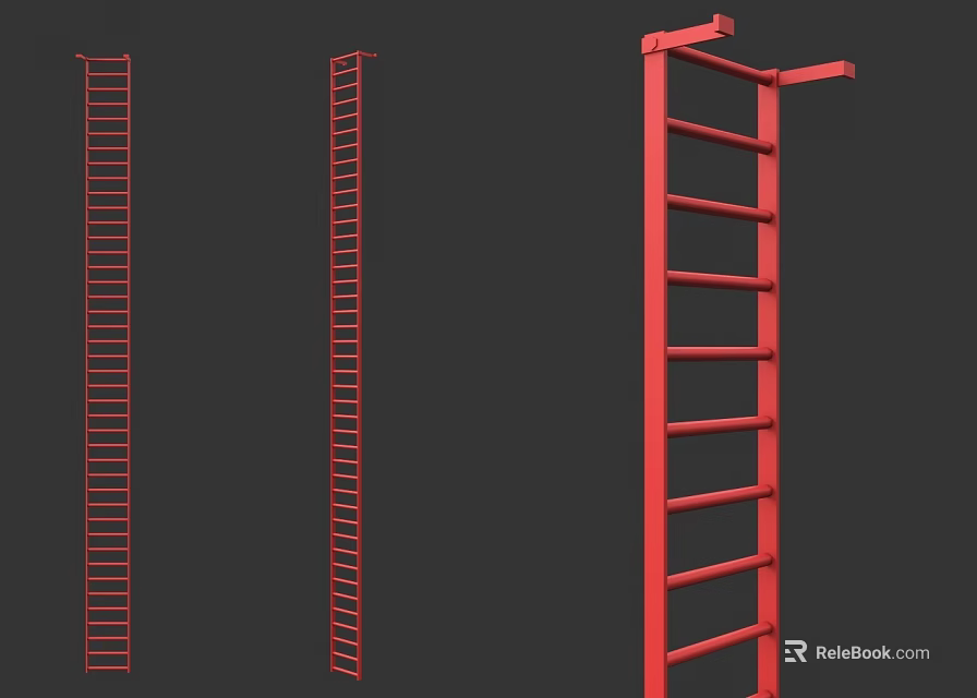 Red Metal Ladder Stairs With Different Design Structures And Side Views 3d model 