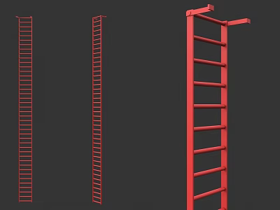 Red Metal Ladder Stairs With Different Design Structures And Side Views 3d model