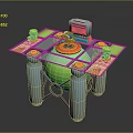 Game Character Standing On Circular Platform With Green Sphere Base White Pillars And Blue Device