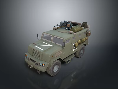 Military Green Armored Tank With Roof Mounted Weapon And White Body Markings 3d model