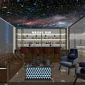 Starry Ceiling Whisky Bar Interior with Bar Counter Leather Sofa and High Stools 3d model