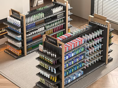 Organized Retail Store Shelves Filled With Bottled Drinks Canned Foods And Boxed Snacks 3d model