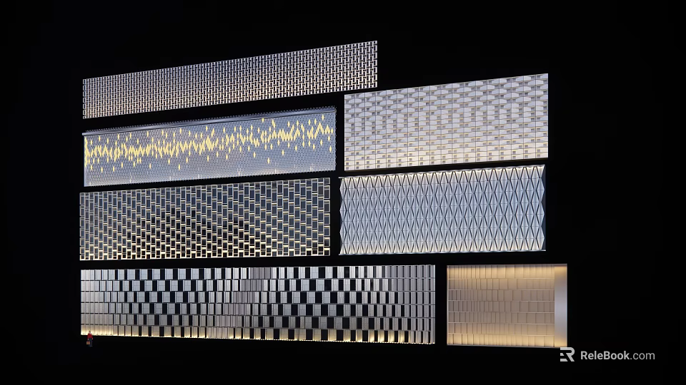 Modern Feature Wall With Various Geometric Patterned Panels And Illuminated Design 3d model