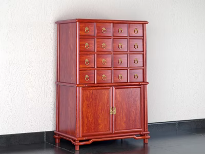 Traditional Mahogany Entryway Side Cabinet With Multiple Drawers And Brass Handles 3d model