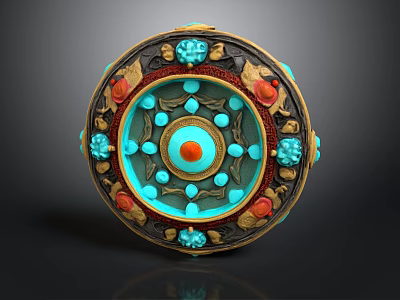 Fantasy Style Sun Stone Shield Round Jewel Pattern Gold Blue Decorative Pattern 3d model