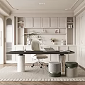 Cream Style Study Bookcase Desk Single Chair Stool Decorative Cabinet Hanging Painting Carved Notebook 3d model