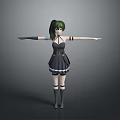 Child with Green Hair in Black Dress and White Details Arms Outstretched