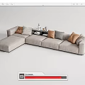 Modern Sectional Sofa With Gray Brown Upholstery Cozy Cushions And Soft Throw Blanket