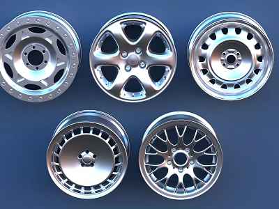Different Car Wheel Rim Designs In Silver Metallic Finish For Vehicles 3d model