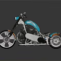 Custom Blue Chopper Motorcycle With Flame Graphics And Chrome Wheel Accents
