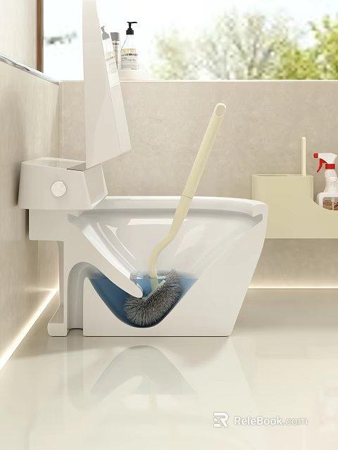 Modern Bathroom Set Featuring Toilet Toilet Brush and Wall Mounted Cleaner Shelf 3d model 