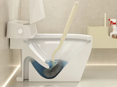 Modern Bathroom Set Featuring Toilet Toilet Brush and Wall Mounted Cleaner Shelf 3d model