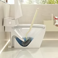 Modern Bathroom Set Featuring Toilet Toilet Brush and Wall Mounted Cleaner Shelf