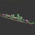 Detailed Military Warship Model with Gray Hull Antennas and Weapon Systems
