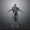 Fantasy Armor Character In Blue Silver Ornate Medieval Style With Cape