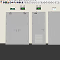 Row of White Emergency Exit Doors With Green Indicator Lights And Control Panels