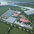 Industrial Factory Complex With Multiple Buildings Red Roofs Green Areas And River