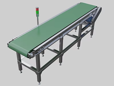 Industrial Conveyor Equipment With Green Belt Metal Support Frame And Signal Light For Material Transport 3d model