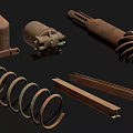 Rusty Old Metal Parts Including Springs Cylinders Gear Components And Bars