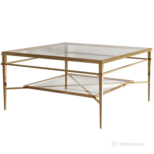 Elegant Square Dining Table With Gold Frame Glass Top And Transparent Lower Shelf 3d model