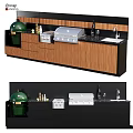 Modern Kitchen Cooking Appliances With Green Grill Sink And Wooden Black Countertop Cabinets