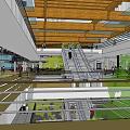 Urban Modern Commercial Street With Contemporary Architecture Greenery And Covered Circular Walkway Plaza