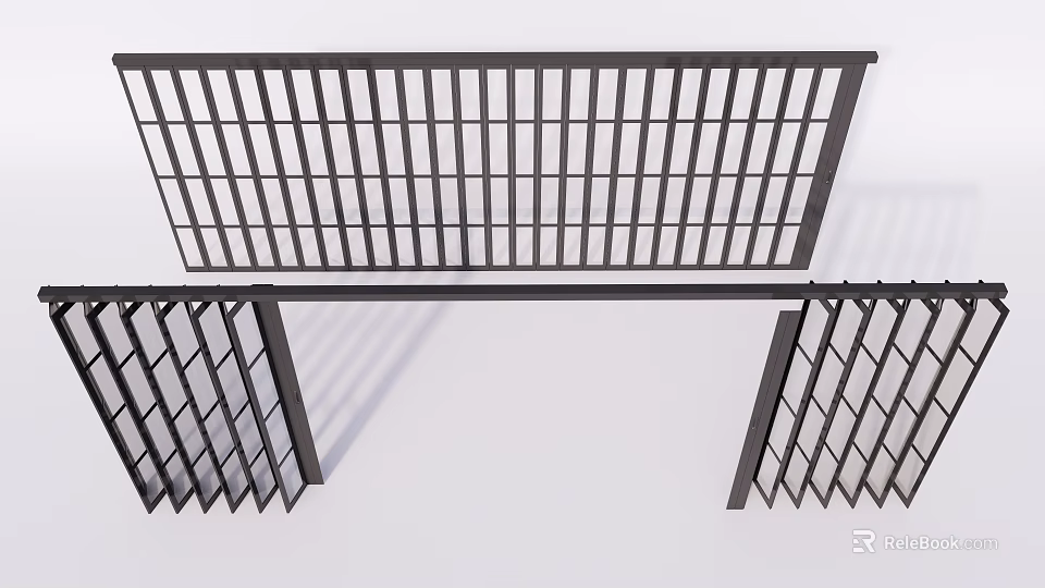 Modern Folding Door Design With Black Metal Grille Structure And Sturdy Frame 3d model 