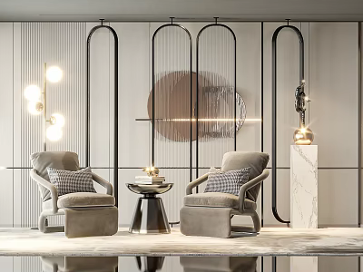 Modern Light Gray Leisure Sofa Set With Decorative Lamps Small Round Table And Wall Background 3d model