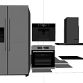 Modern Stainless Steel Kitchen Appliances With Refrigerator Range Hood Cooktop And Oven